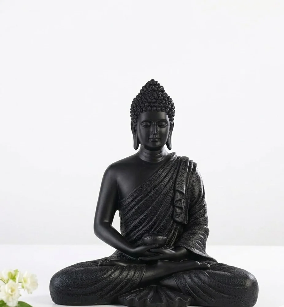 black buddha statue Indian home decor
